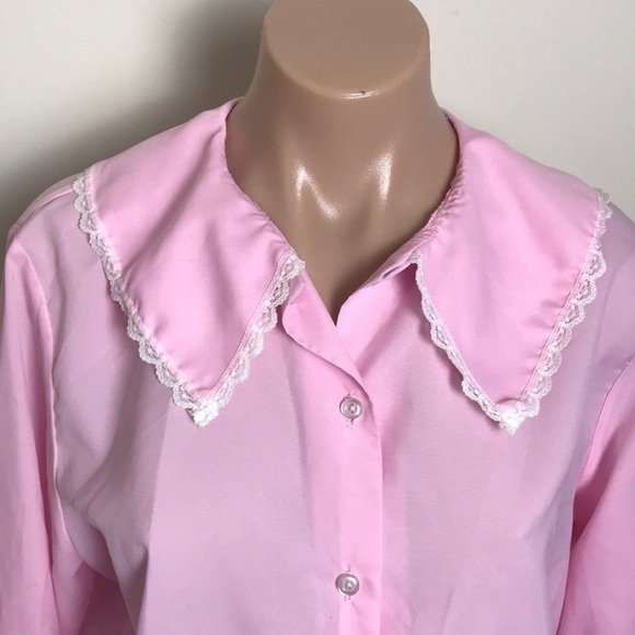 Vintage Lace Dainty Collar Pink Button Down Top - Picture 2 of 6